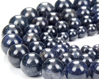 Natural Rare Dark Blue Iolite Gemstone Grade AA Round 4MM 5MM 6MM 8MM 10MM 12MM Loose Beads (D360)
