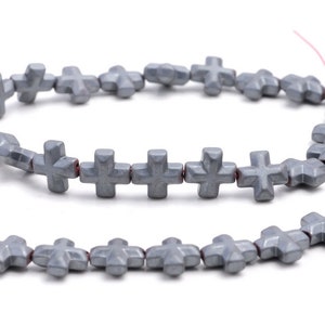 6MM Matte Black Hematite Gemstone Cross Loose Beads 16 inch Full Strand (80000069-A37)