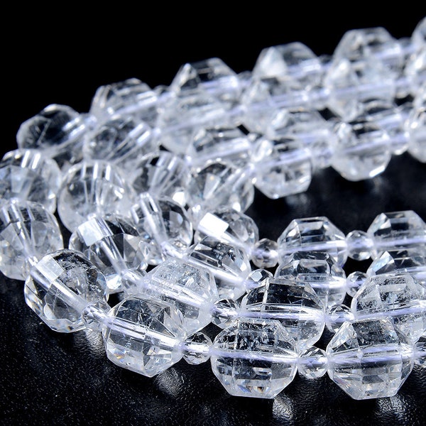Satyaloka Azeztulite Quartz  Rock Crystal Gemstone Grade AAA Faceted Prism Double Point Cut 8MM 10MM Loose Beads (D214)