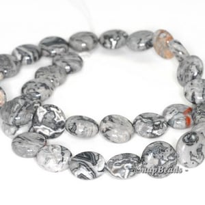 14mm grijze crazy kant kaart jasper edelsteen platte ronde cirkel muntknop losse kralen 15,5 inch volledige streng (90114560-244)