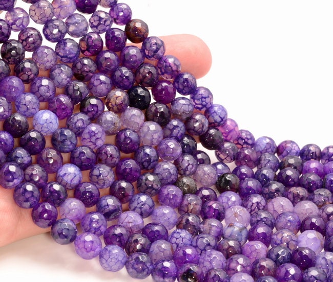 一点物ルース パープルアゲート R6307 g3-984A 8mm 紫白縞瑪瑙 メノウ パープル アゲート ストライプ 1連37cm