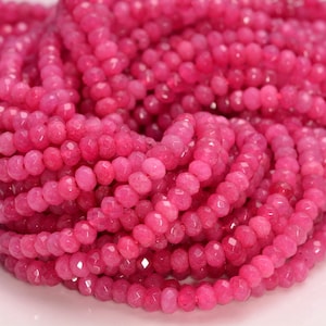 4x3mm Magenta Pink Jade Gemstone Faceted Rondelle Loose Beads 15 inch Full Strand (90182853-782)