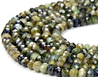 Natural Rare Green Tourmaline Gemstone Grade AA Micro Faceted Rondelle 3X2MM 4X3MM Loose Beads (P87)