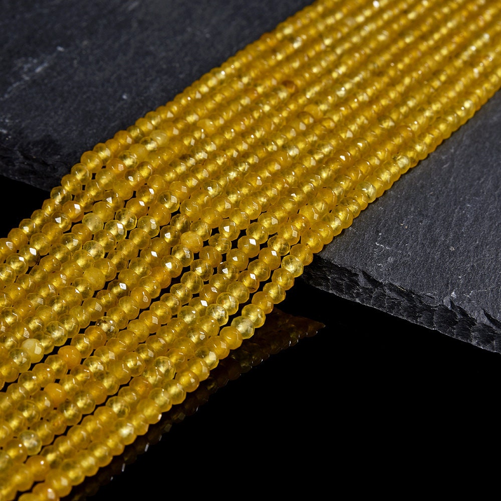 Yellow Jade Gemstone Faceted Rondelle 3X2MM 4X3MM Loose Beads 13.5