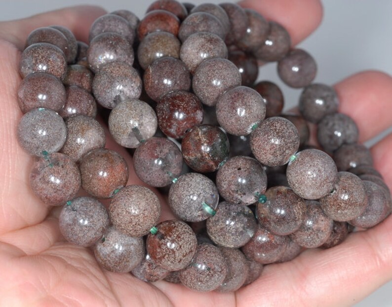 80003553-A162 12MMM Red Green Phantom Quartz Gemstone Grade A Round Loose Beads 8 inch Half Strand