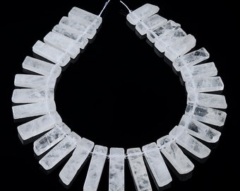 49X11-29X10MM Natural Rock Crystal Quartz Gemstone Gradated Slice Stick Points Loose Beads 15.5 inch Full Strand (80016531-S15)