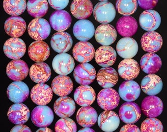 8mm Galaxy Sea Sediment Imperial Jasper Gemstone Purple Pink Round Loose Beads 15 inch Full Strand (80006219-488)