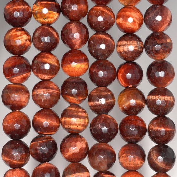 8MM Red Tiger Eye Gemstone Faceted Round Loose Beads 7 inch Half Strand (80002037 H-A63)