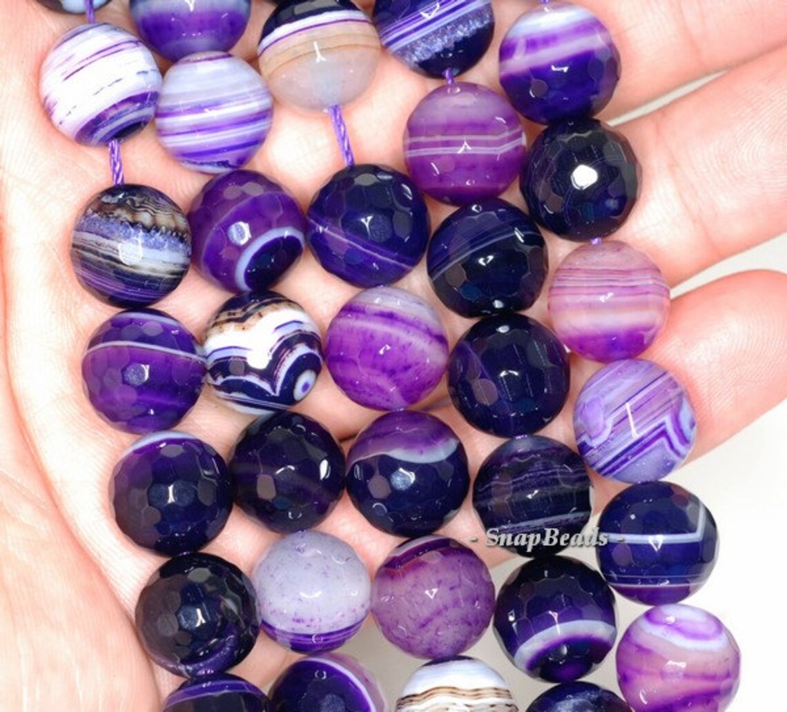 10mm Purple Agate Gemstone Purple Swirls Faceted Round 10mm Loose