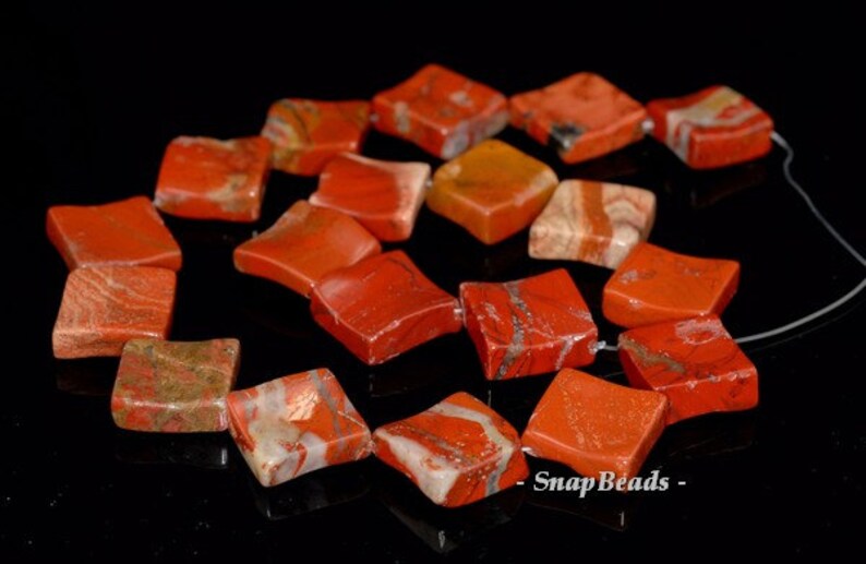 Diagonal Diamond Square Loose Beads 15.5 inch Full Strand 21mm Brick Red Jasper Gemstone Brow 90145521-237