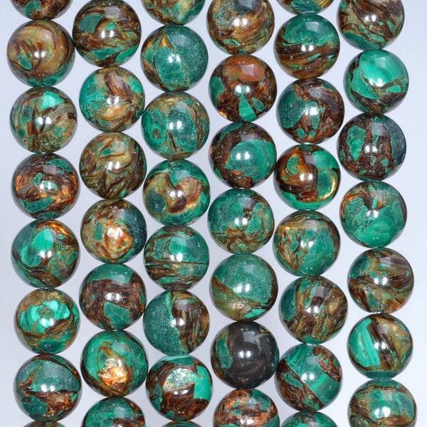 8mm Copper Bronze Malachite Gemstone Grade AAA Round Loose Beads 7.5 inch Half Strand (80004705 H-842)