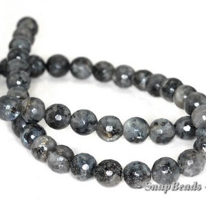 8mm Larvikite Gemstone Grey Black Faceted Round Loose Beads 15 inch Full Strand 90148761-239 image 4