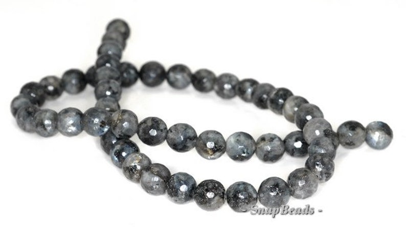 8mm Larvikite Gemstone Grey Black Faceted Round Loose Beads 15 inch Full Strand 90148761-239 image 4