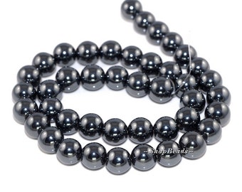 8mm Noir Black Hematite Gemstone Black Round Loose Beads 16 inch Full Strand (90164891-14)