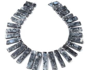47X10-24X10MM Natural Larvikite Gemstone Gradated Slice Stick Points Loose Beads 15.5 inch Full Strand (80016528-S14)