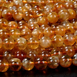 Deep Color Natural Citrine Gemstone Grade AAA Round 5MM 6MM 7MM 8MM 9MM 10MM 11MM 12MM 13MM 14MM Loose Beads (D175 D176)
