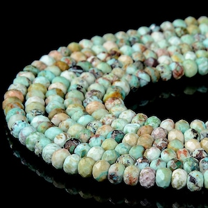 Natural Peruvian Turquoise Gemstone Grade A Micro Faceted Rondelle 4X3MM Loose Beads (P89)