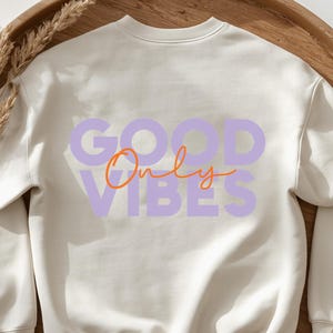 GOOD VIBES ONLY Bügelbild | Iron On | Individuelles Bügelbild | Bunter Rückenprint zum Aufbügeln | Flexfolie | Bügelmotiv