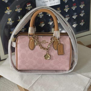 NWT Coach Mini Rowan Crossbody Bag In Signature Canvas Powder Pink CEK79