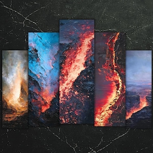 Abstract Lava Flow Bookmarks — 5 Volcanic Eruption Impasto Reading Companions, Aries Gift for Book Lovers