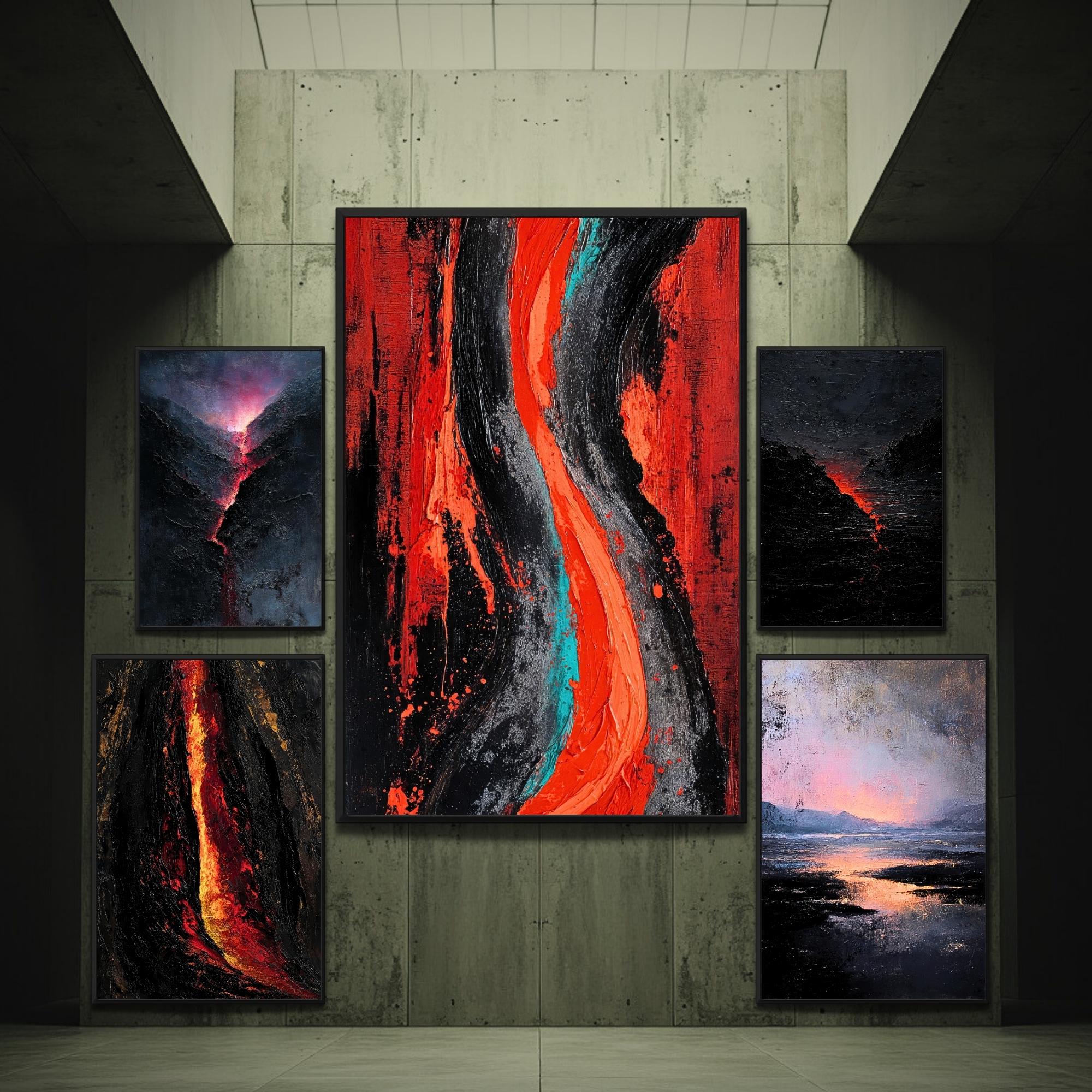 Abstract Volcanic Wall Art Collection — 5 Piece Heavy Impasto Texture ...