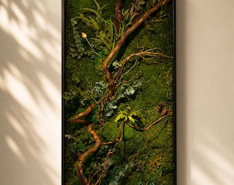安定化・保存された苔の壁アート、手作りの自然フレーム