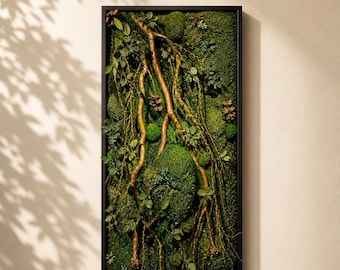 安定化・保存された苔の壁アート、手作りの自然フレーム