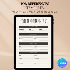 Job References Template | Editable in Canva | Professional Reference List | One Page Resume Reference Sheet | Job Application
