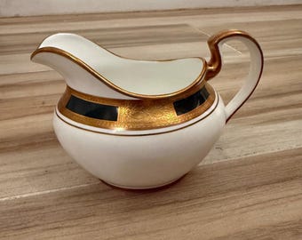 Vintage Aynsley Empress Laurel Creamer Pitcher Cobalt Blue 24k Gold Bone China