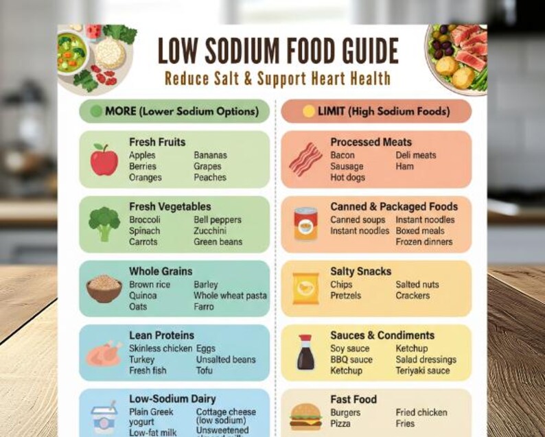 Low Sodium Diet Food Chart | Printable Diet Chart & Foods List | Low ...