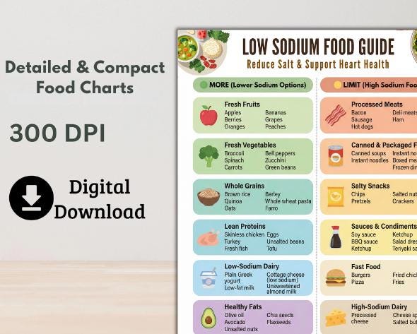 Low Sodium Diet Food Chart | Printable Diet Chart & Foods List | Low ...