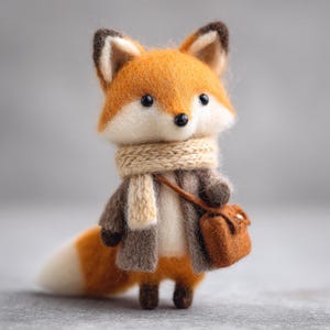 Muñeco de zorro de fieltro con aguja hecho a mano, escultura de animal de fieltro de lana, decoración de guardería de bosque, regalo de Acción de Gracias 5
