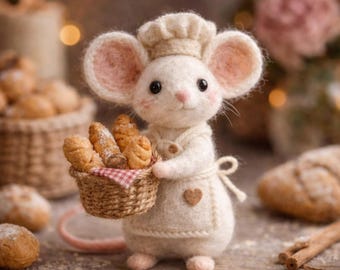 Mouse Needle Felted Doll Handmade Wool Mini Figurine Mushroom Woodland Decor