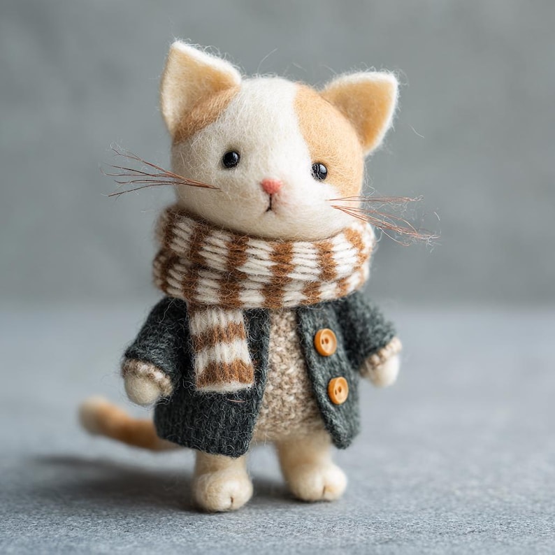 Cat Needle Felted Figurine Handmade Wool Mini Animal Sculpture Cozy Desk Decor Gift 7