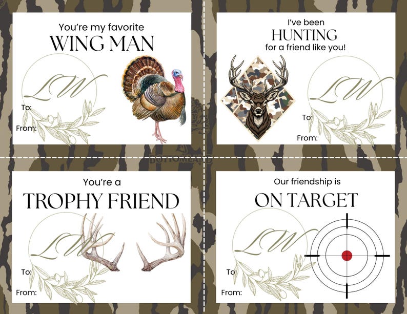 Hunting Card Background Hunting Valentine Cards for Boys, Camo, Animals, Classroom Exchange ...