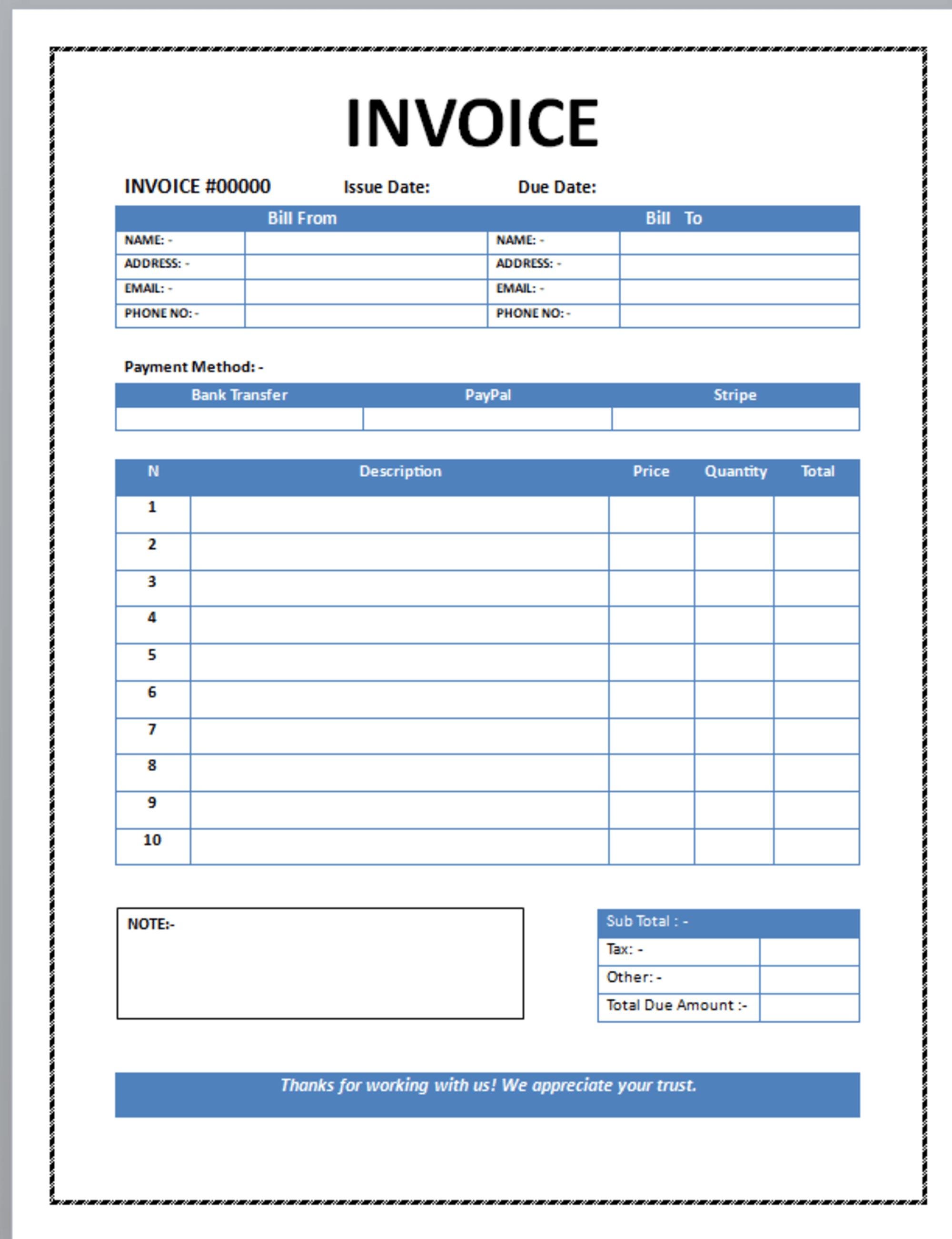 Editable Invoice Template, Small Business Form (MS Word & PDF Digital ...