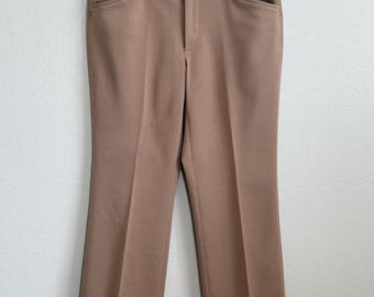 Vintage 70s Textured Polyester Knit Flare Pants  Neutral Tan Trousers 31x31