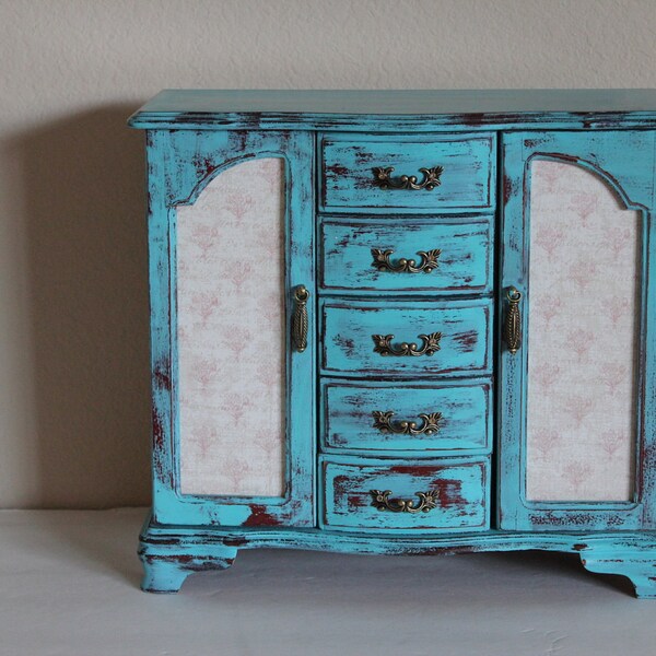 Beautiful Large Distressed Turqouise French Style Jewelry Box