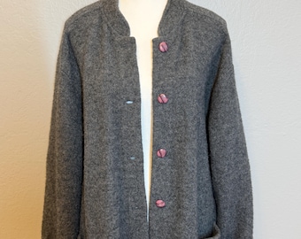 Vintage Norm Thompson Boiled Wool  Oversized Grandmacore Cardigan Jacket Gray