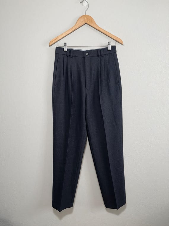 Vintage Gray Pleated Dress Pants - Tailored Trousers - Subtle Check Pattern 27 S/M Vintage Gray Pleated Dress Pants - Tailored Trousers - Subtle Check Pattern 27 S/M