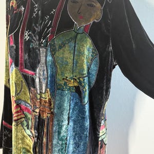 ヴィンテージ 90年代 Chico's 芸者柄シルクベルベットブラウス、アジアンアートボタンアップ（サイズ1/M）