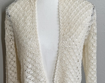 Kardigan Vintage Boho Ivory Crochet Crop Top z koralikami na festiwal S/M