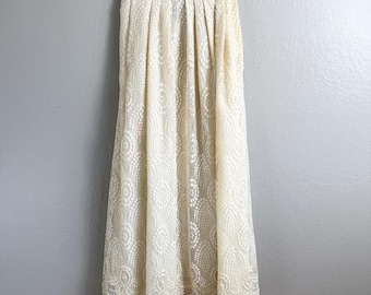 Vtg Fiddlestix NY Cream Lace Maxi Skirt Beaded Pearl Scalloped Hem Prairie Coquette Petite