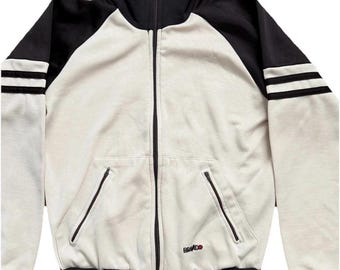 Vintage 70s 80s Bravado Track Jacket Retro Cream and Brown Striped Zip Up Sportswear