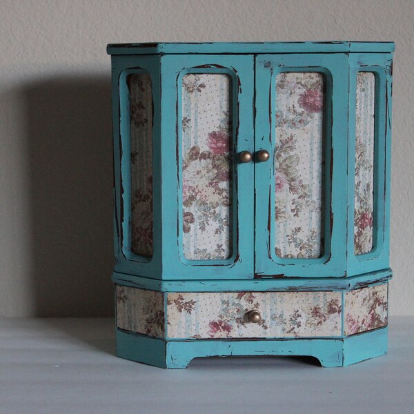 Hand Painted English Cottage Spring Blue Jewelry Box