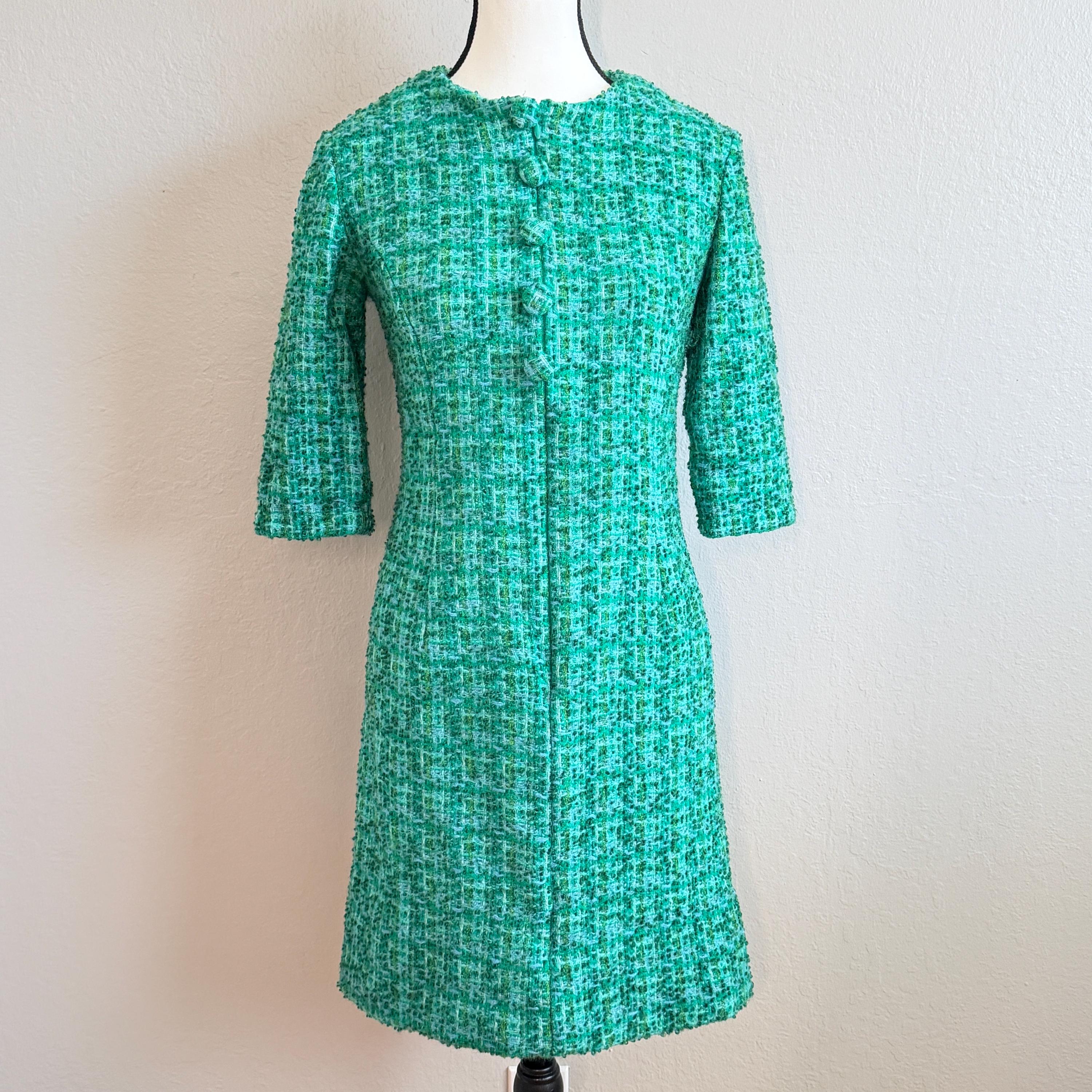 cute green dresses Green Tweed Cap Sleeve Pleated Mini Dress main image 1