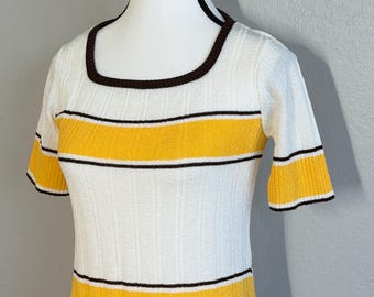 Vintage 70s Marbella Knits California Striped Sweater Top Ribbed Square Neck S M