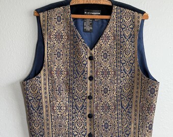 Vintage 90s Liz Claiborne Tapestry Vest Whimsigoth Dark Academi SZ 12 M L