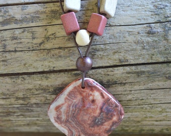 Clay, Stone and Leather Necklace