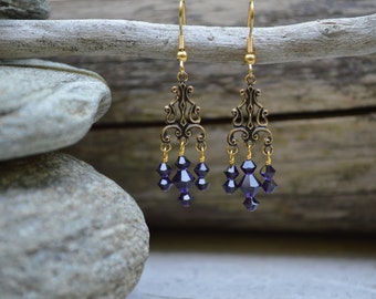 Boucles d'oreilles anciennes en or et Swarovski